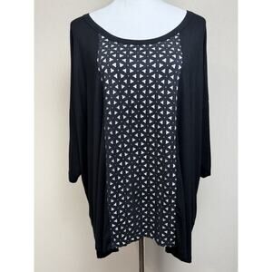 Karen Kane Women’s Pullover Top 3/4 Sleeves Black Faux Suede Inlay Sz 1X USA